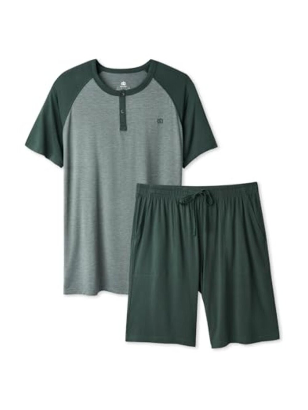 Men's Bamboo Rayon Pajama Set Short Sleeve Henley Cool Soft Sleepwear